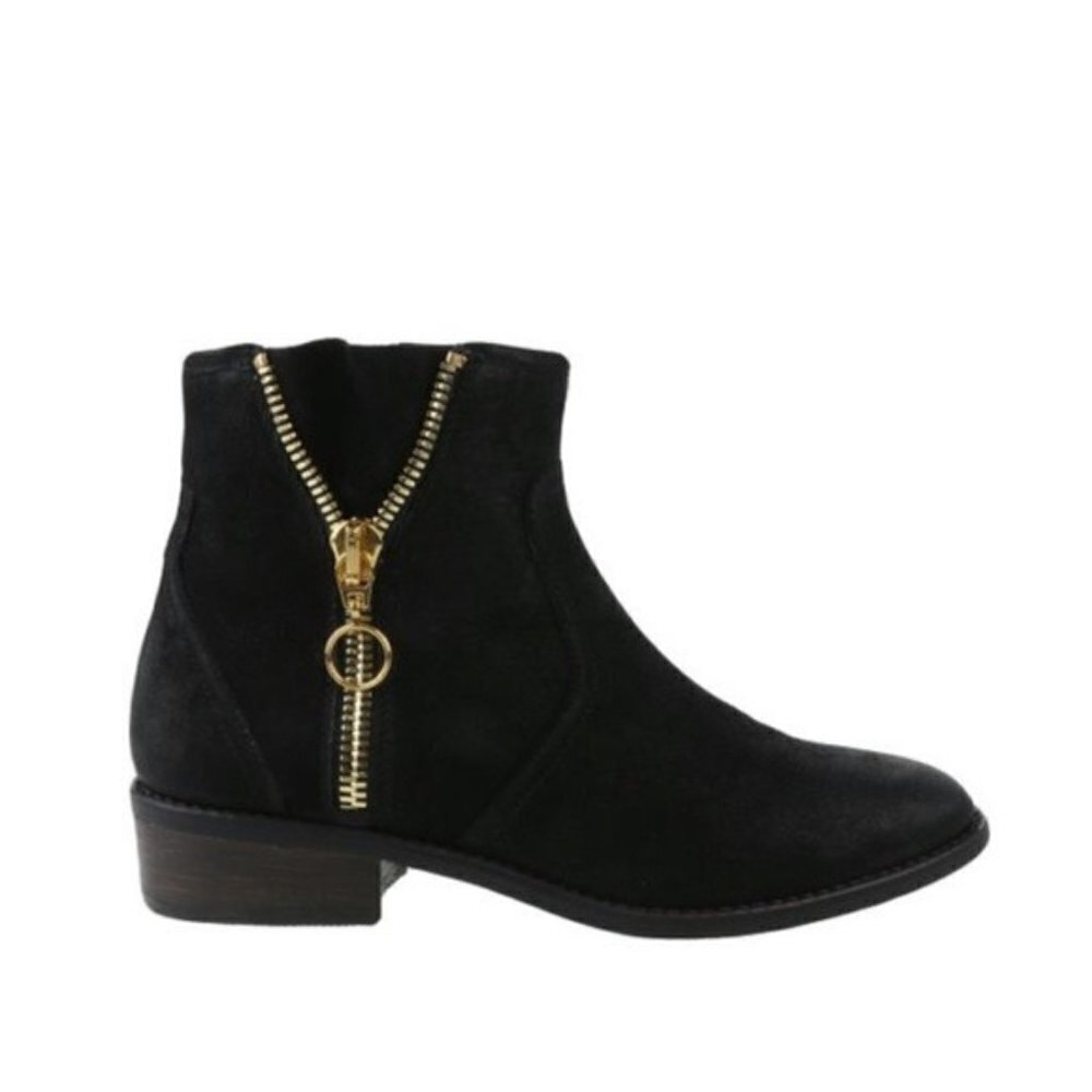 Steve Madden Chances Ankle Boot Nubuck Polished Gold Zip Sz 10